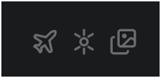 Atelier’s top-right toolbar: Airplane mode, conversation model overrides, and assets panel, from left to right.